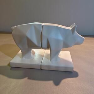Pig Bookends Modern Cubist Matte White Ceramic Sculptural